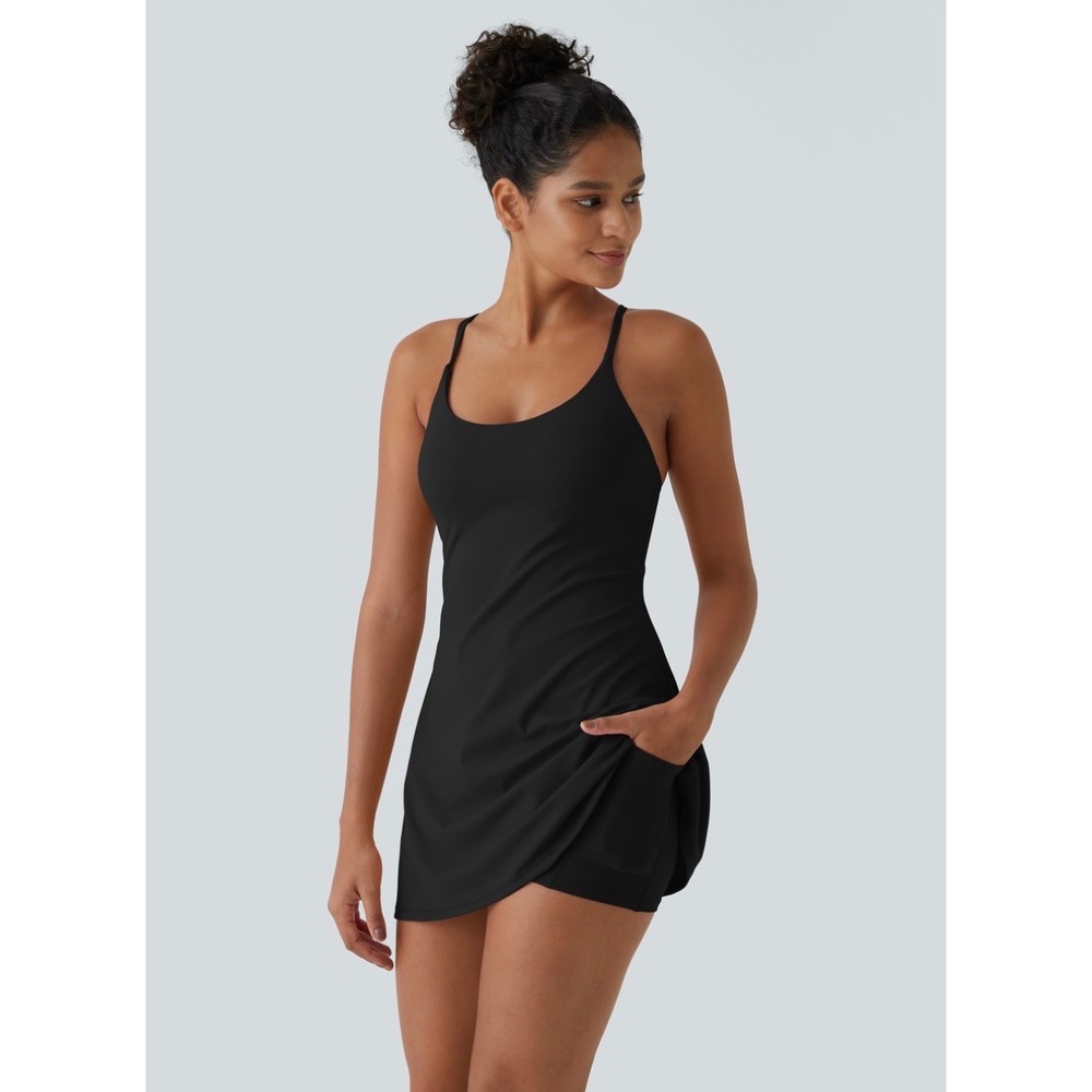 Halara Exercise Dress Women Medium Black New Activewear Romper Liner Pockets
